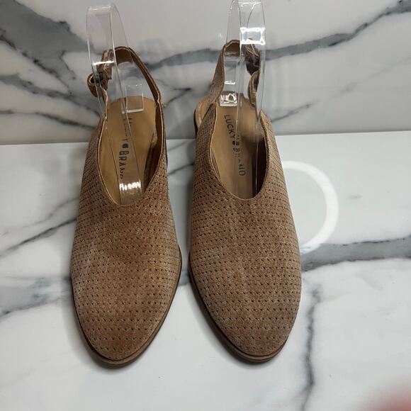 Lucky Brand Women's Brown Perforated Leather Slingback Mule Lideton Bootie Sz 7 - Picture 2 of 7